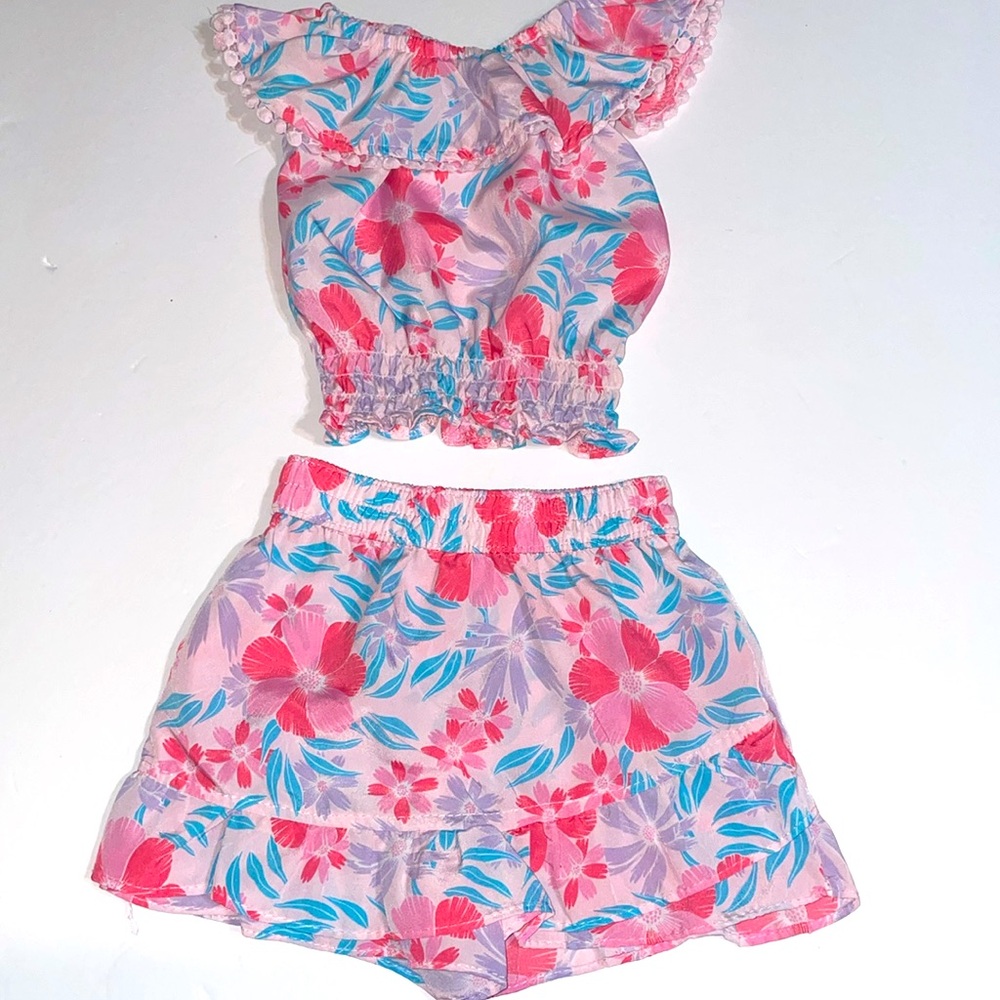 Toddler Girls Boutique Style Two Piece Crop Blouse and Skort Set  sz.18months